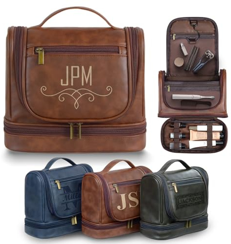 Trousse de toilette suspendue personnalisée pour homme, grande capacité en cuir PU, couleur vintage pour le voyage, cadeaux pour papa, mari, petit ami, garçons d'honneur, nom gravé, anniversaire