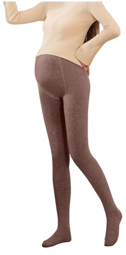 Lmdudan 2025 Pregnant Fleece Lined Thermal Tights Women High Waisted Pantyhose Leggings Winter Warm Thick Soft Stockings Wide Leg Pants Woman Maternity Sweatpants Coffee