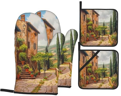 Guanti Da Forno E Presine Da Cucina Set, Italy Tuscan Guanti Da Cucina Professionale Presine Da Cucina Morbida Guanti Da Barbecue Per Ringraziamento Cucinare Grill