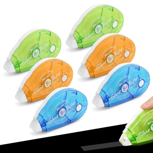 vsshe Rouleau de Colle Roller, 6Pcs Rouleaux Roller Colle, 8m*8mm Souris Roller Colle Ruban Adhésif Double Face, Colles Rollers Adhésif Résistant Déchirure pour Album Photo, Cartes, DIY Carte.