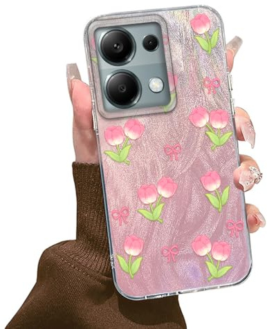 Tedyhulle-fodral för Xiaomi Redmi Note 13 4G mobiltelefonfodral med rosa blommönster med estetiskt motiv blommigt färgstarkt tunt skyddsfodral, stötsäkert reptåligt hårt mobilfodral