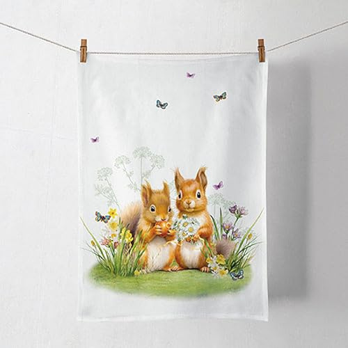 Ambiente Geschirrtuch Trockentuch Küchentuch kitchen towel 50x70cm 100% Baumwolle Eichhörnchen Wiese Blumen Frühling Sommer