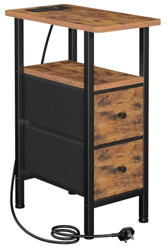 AMHANCIBLE Narrow Bedside Table, Slim Side Table with Charging Station
