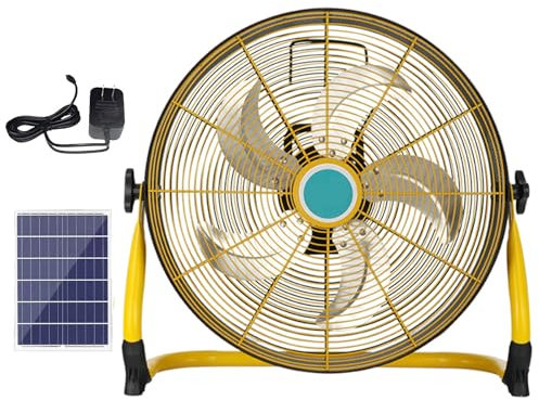 MZQMK Ventilatore da Tavolo, Ventilatore A Piedistallo Silenzioso, Ventilatore da Campeggio A Energia Solare A Batteria Ricaricabile, per Il Soggiorno(Yellow,50cm/19in)