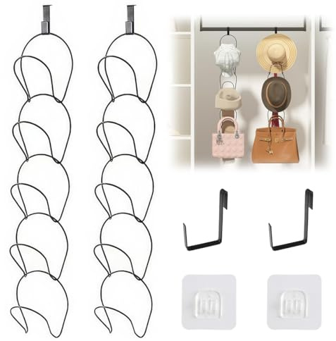 Zyren Cap Halter Tür Hut Racks, 10 Stück, Schwarz | Hängend, Einstellbar, Mit Haken, Für Schals Handtaschen Handtücher Kleidung