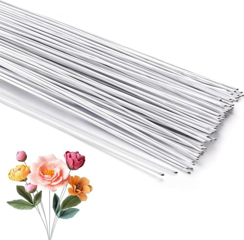 100 Stück Stiel Draht Blumen Draht Fondant Draht 14 Zoll (0,45 mm) Blumendraht Steckdraht 40CM Kunstoff Blumenstamm Steckdraht Blumenstieldraht für DIY Herstellung, weiß
