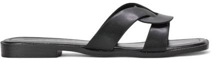 ESSEX GLAM Women's Slip On Slider Ladies Flat Open Toe Summer Holiday Faux Leather Casual Sandals Size 3-8