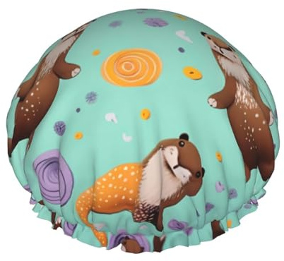 Otters -Print Extra Large Waterproof Shower Cap-Double Layer Protection For Long/Curly Hair - Reusable & Travel Friendly.