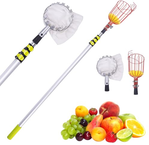 WodGod 13FT Telescopic Fruit Picker with Wire Basket and Bag Basket,Adjustable Fruit Picker Pole with Basket Telescoping,4-13FT Fruit Picker Pole,Suitable for Picking Apples,Mangoes,Plums and Others