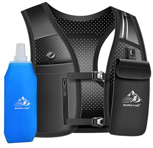 Gilet da corsa per uomo e donna, brevetto originale europeo, cinghie pettorali regolabili, giubbotto da corsa con bottiglia d'acqua da 500 ml, zaino riflettente con supporto per cellulare