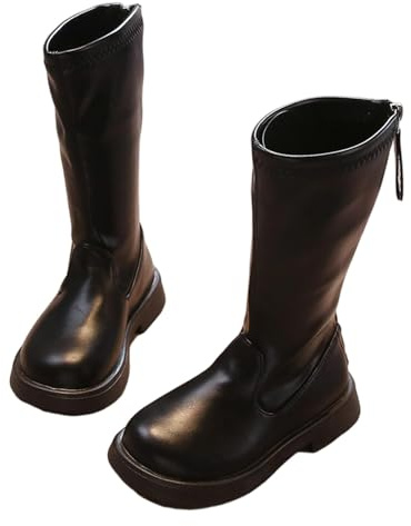 Girls Knee High Riding Boots Kids Pu Leather Boot Waterproof Shoes Grip Sole Platform Round Toe Flat Boots Chunky Heel Booties Zip-Up Shoe Classic Boot Hiking Walking Daily Footwear