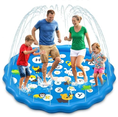 Oziral Splash Pad for Kids 170CM Thickened Sky Blue Flower Inflatable 3-Level Water Sprinkler for Kids Outdoor Water Play Pool, Garden Yard Summer Fun & Dog Sprinkler Mat