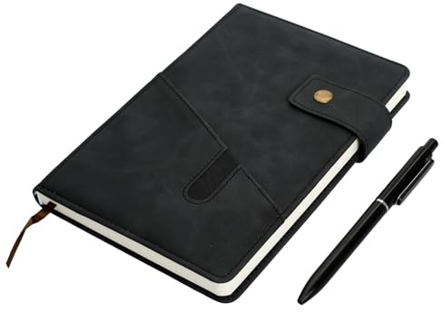 Kaiyzo Taccuino A5 Rigato, Quaderno Appunti Pelle Nera Con Penna, Diario Di Viaggio, Sketchbook Carta 100g, Ufficio Scuola