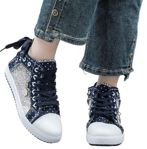 Dirndl - Scarpe da donna piatte, per costume tradizionale Dirndl, in pizzo, per costume tradizionale, scarpe da ginnastica basse, traspiranti, per Oktoberfest, blu 39