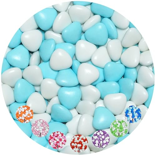 EinsSein Schokoherzen Hochzeit 1kg weiß-hellblau glanz Herz Dragees Hochzeitsmandeln Schokodragees in Herzform Mix Medium für Gastgeschenke Hochzeit Taufe Kommunion & Kindergeburtstag Schokolinsen