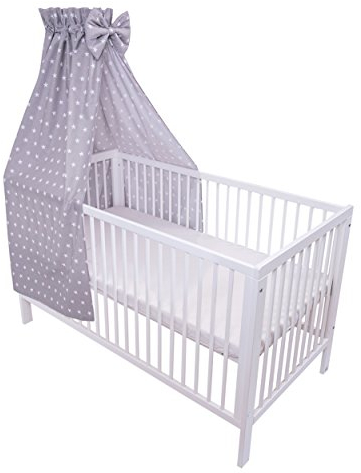 Amilian Baldachin für Babybett, Vollstoffhimmel 100% Baumwolle (Made in EU) Betthimmel für Baby Zimmer Stubenwagen Babywiege Kinderbett Deko Bettvorhang - Sternchen Grau - Vollstoffhimmel