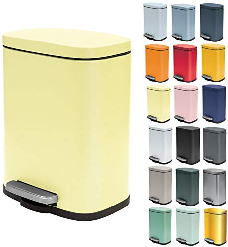 Spirella - Poubelle de Salle de Bain à Pédale AKIRA - Acier Inoxydable Haut de Gamme - Fermeture Silencieuse Easy-Close - Jaune Mat - 5L