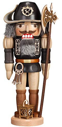Rudolphs Schatzkiste Nussknacker Nachtwächter mit Speer Natur/schwarz Höhe 37,5cm NEU Weihnachten Seiffen Nutcracker Nüsse Erzgebirge Winter Dekoration Holzkunst Holz Weihnachtsmann Christmas W