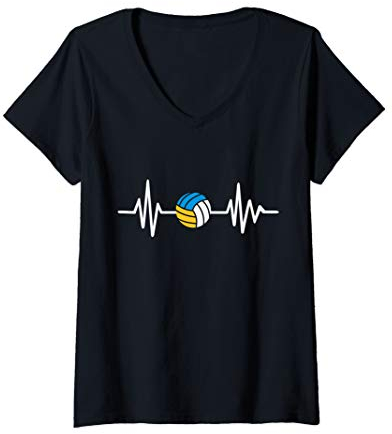 Damen Beachvolleyball Herzschlag T-Shirt mit V-Ausschnitt