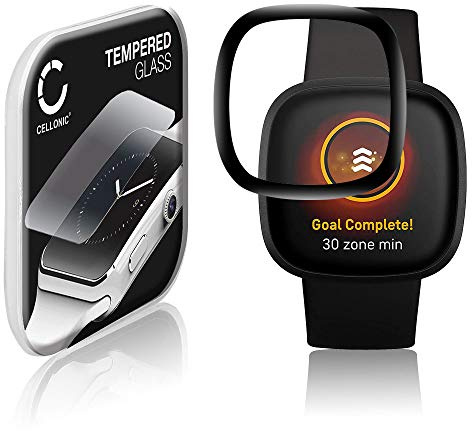 CELLONIC Screen Protector for FitBit Versa 3 / Sense Fitness Tracker Smart Watch Face Protector - 3D Full Cover 0,30mm Full Glue 9H Tempered Glass Display Cover Black
