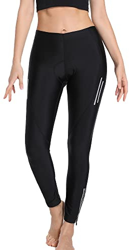 WOSAWE Damen Lange Fahrradhose Atmungsaktive Elastische Radlerhose mit Einer Hohen Dichte 3D Schwamm Sitzpolster (Schwarz L)