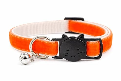 Sammet katt/kattunge halsband – säker snabbutlösning krage | justerbar för att passa de flesta inhemska katter/kattungar (välj lämplig storlek) (orange sammet, kattkrage (20 cm - 30 cm)