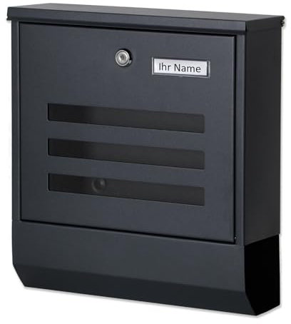 Verda Briefkasten mit Zeitungsfach Postkasten Designer Wandbriefkasten Zeitungsrolle Modern Schwarz 2X Schlüssel SN3670-2