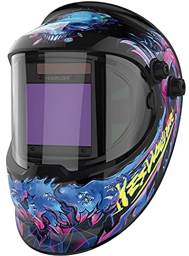 YESWELDER Großes Sichtfeld Schweißhelm Echte Farbe Schweißmaske Solarbetriebene Schweißmaske mit Seitenansicht, 4 Lichtbogensensoren Breiter Schatten 4/5-9/9-13 Schweißerhelm für Wig MIG ARC