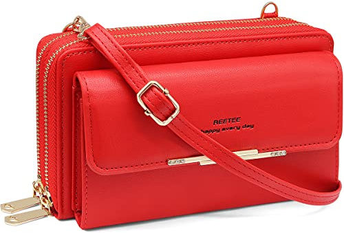 REETEE Handytasche Zum Umhängen Damen Handy Umhängetasche RFID Schutz Damen Geldbörse PU Leder Handy Geldbeutel mit 24 Kartenfächer Handy Schultertasche Reißverschluss Crossbody kleine Tasche