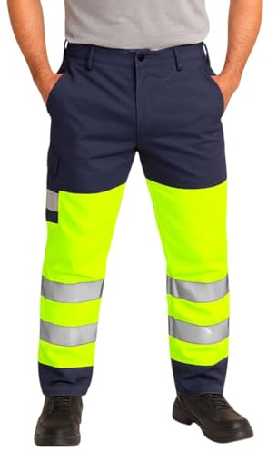 DURUS WORKWEAR Workwear Hi Vis Visibility Polycotton Cargo Work Trousers | Plain & 2Tone Safety Pants - Short Regular & Tall Leg Length Options Yellow/Navy