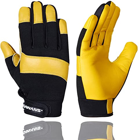 Guantes de jardinería de cuero para mujeres y hombres, para uso general, destreza, transpirables, para jardín, trabajo, seguridad, jardinero, a prueba de espinas, resistente, mecánica, constructor (S)
