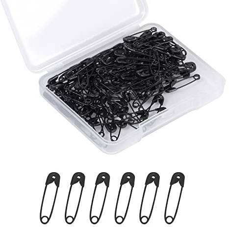 KINBOM 120 Stück 19 mm Sicherheitsnadeln, Mini Sicherheitsnadeln Sicherheitsnadeln aus Metall für Kunsthandwerk Nähen und Schmuckherstellung (Schwarz)