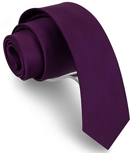 Gusleson 2.4 Men's Solid Skinny Ties Eggplant Purple Slim Fashion Necktie (UK0973-06)
