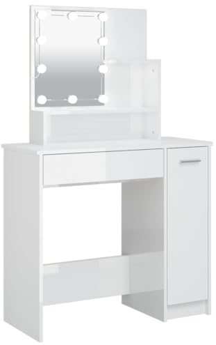vidaXL Schminktisch mit LED Hochglanz-Weiß 86,5x35x136 cm