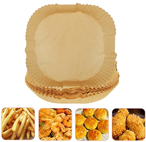 100 Sheets Air Fryer Liners Square Baking Parchment Paper Non-Stick Greaseproof Steaming Parchment Sheet Unbleached Bamboo Steamer Paper for Grill Cook Steam Cake Tin Liners