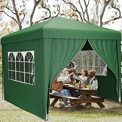YITAHOME Carpa Plegable Gazebo 3X3m con 4 Paredes, Cenador Impermeable Pabellón De Jardín Protección UV y 4 Bolsas de Arena, con Bolsa con Ruedas para Camping, Fiestas, Exterior, Verde