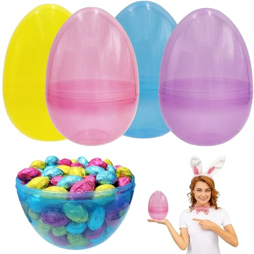 8 Inch Massive Translucent Easter Eggs (6 Pack) Bright Plastic Perfect For Easter Egg Hunt, Surprise Egg, Easter Hunt, Assorted Colors, 8 Giant Fillable Eggs (6-Pack)