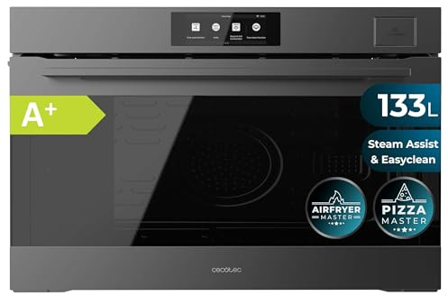Cecotec Horno Integrable 133L Bolero Hexa S609000 Matt TFT A+. 3800W, Pantalla Táctil 6,8, 11 Funciones, Freidora de Aire, Vapor, Piedra para Pizza XXL, 5 Posiciones de Bandejas