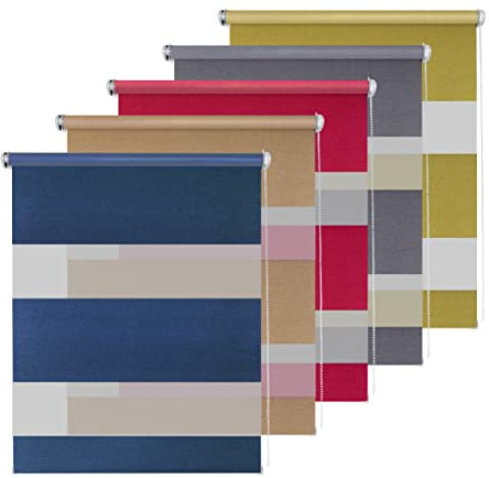 Rikmani Doppelrollo Fensterrollo MON Duo-Rollo Klemmfixierung Zebrarollo Seitenzugrollo ohne Bohren, lichtdurchlässig und verdunkelnd 95x150 cm, grau