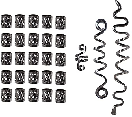 Dreadlocks Schmuck Haarspiralen Clips & Haar Ringe Verstellbar Metall Cuffs Haar Flecht Perlen Dreadlocks Perlen Haarschmuck Braids Haar Dreadlocks Zubehör Für Frauen Männer Zöpfe Dekoration (Schwarz)