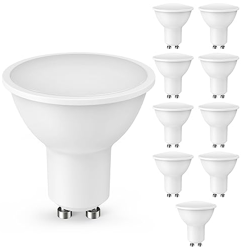 Cnkeeo GU10 LED Bombilla Potentisima, Bombilla 5W Caliente Blanco 3000K, Ángulo de haz de 120°, Bombillas Led de Pack de 10 [Clase de Eficiencia Energética F]