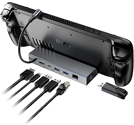 MAYFLASH Docking Station for Steam Deck ROG Ally, Mayflash 6-in-1 Steam Deck Dock with HDMI 2.0 4K 60Hz Gigabit Ethernet 1000Mbps 3 USB-A 3.0 USB C PD Charging Port Compatible with Valve Stream Deck