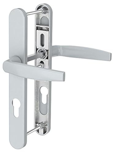Bricard 788927. Ensemble de poignées sur plaque Emetal. Béquille et béquille pour Porte D'Entrée (Pour Cylindre Européen). Laqué Argent.