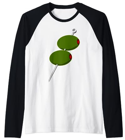 Martini Glass Green Olive Bartender Vodka Gin Cocktail Drink Raglan Baseball Tee