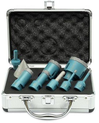 JeeynoTols Diamond Hole Saw Drill Bits Set- 9pcs(6/6/20/25/35/50mm Drill Bits+10mm Milling Bit+50mm Beveling Chamfer Bit+Hex Shank Adapter) for Ceramic,Tile,Marble,Porcelain with M14 thread