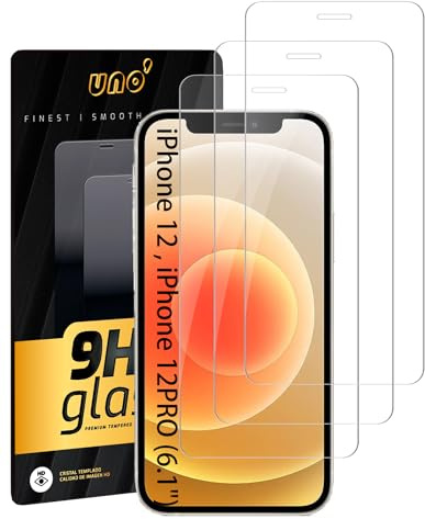 UNO' 3 Stück Displayschutz für iPhone 12/12 Pro (6.1). Anti-Fingerabdruck, Kratzfest, Oberflächenhärte 9H, Blasenfrei, Ultra beständig, Ultra transparent.