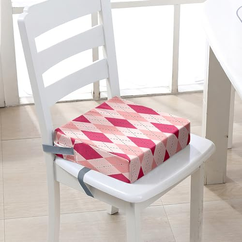FANSU Kinder Sitzkissen Sitzerhöhung Stuhl, Gitter Druck Baby Kind Sitzkissen Quadrat Zerlegbar Kleinkinder Esszimmerstuhl ErhöHen Pad Esszimmer Boostersitze (Rosa,40x40x10cm)