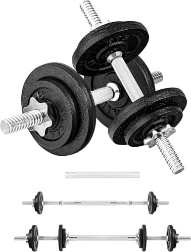 Yes4All 18 kg Paar + Verbindungsstück, verstellbares Hantel-Set mit Hantelscheiben und Sternverschlussverschlüssen, 18 kg bis 90 kg, verstellbares Gewichtsset