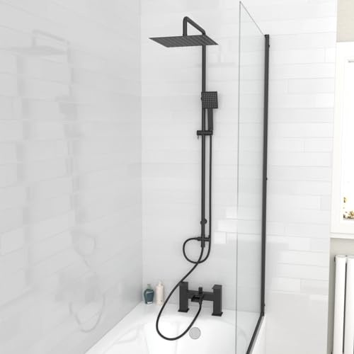 Nes Home Square Shower Waterfall Mixer Tap, Handset & Riser Rail Kit Matte Black
