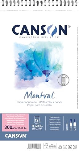 CANSON Montval, Carta per acquerello, satinata, 300 g/m², Foglio, 16 x 28,4 cm, Blu Mezzanotte